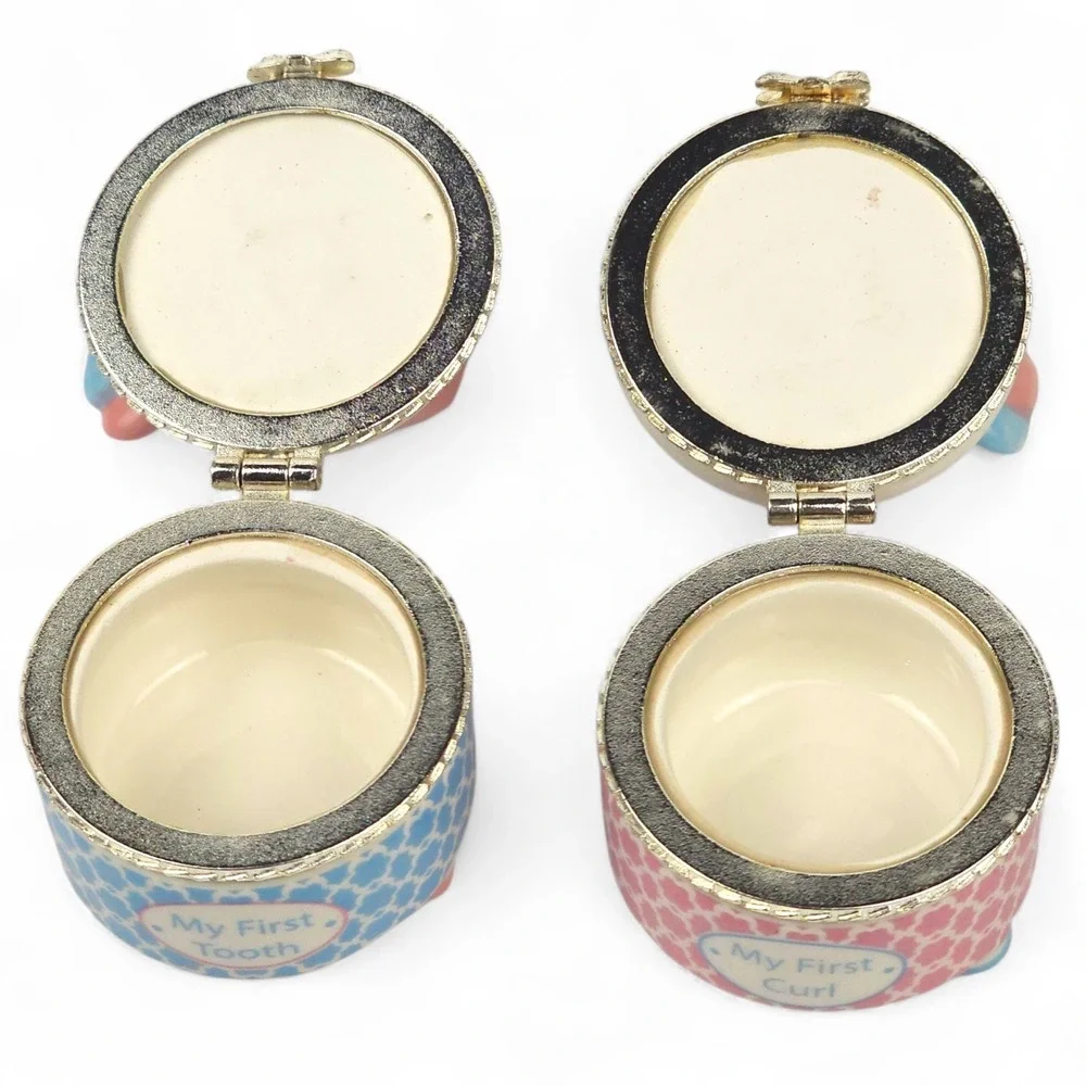 Mud Pie My First Tooth and Curl Keepsake Set Ceramic Bird Baby Trinket Box Pink